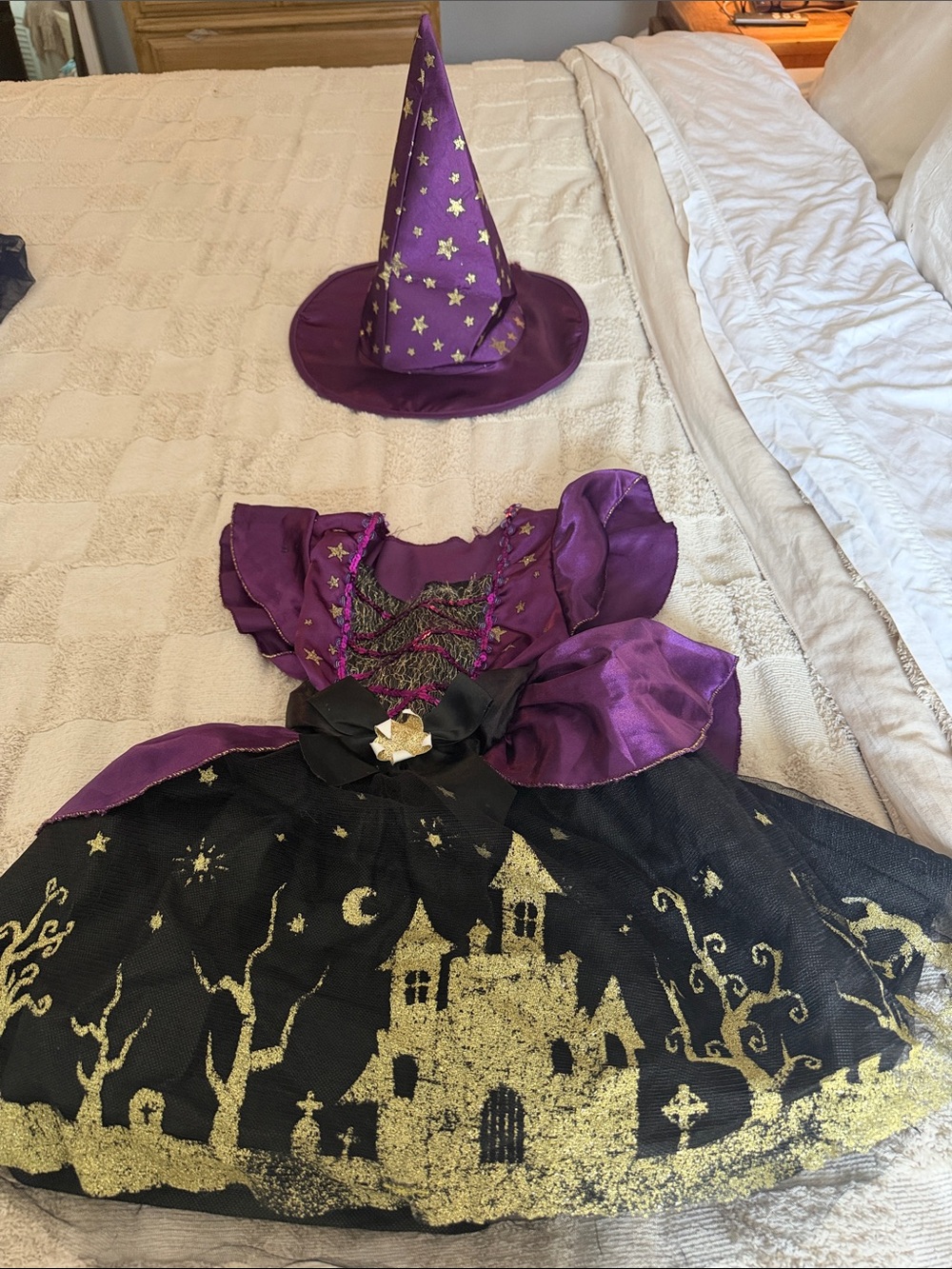 Size 5 Purple Witch Costume Dress and Hat for Kids